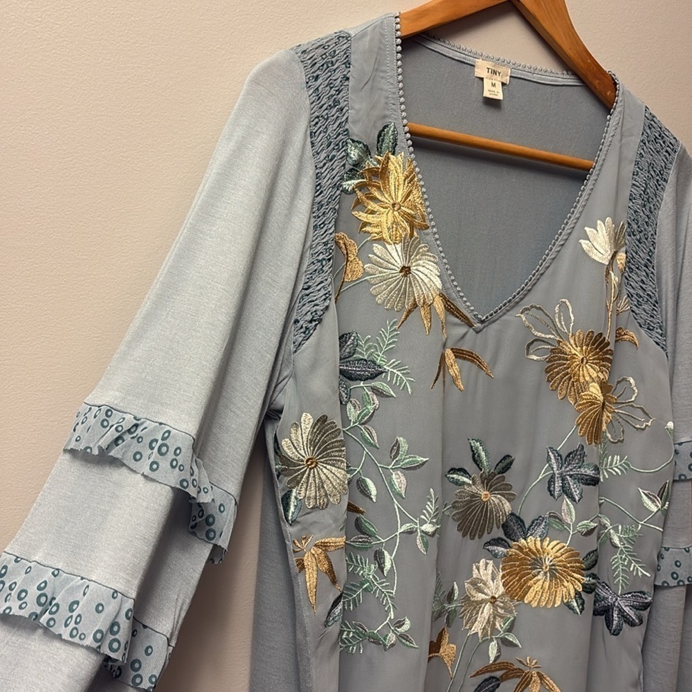 NWOT Anthropologie Tiny France’s Long Sleeve Ruffle Top in Blue Motif Various Sz - Picture 7 of 10